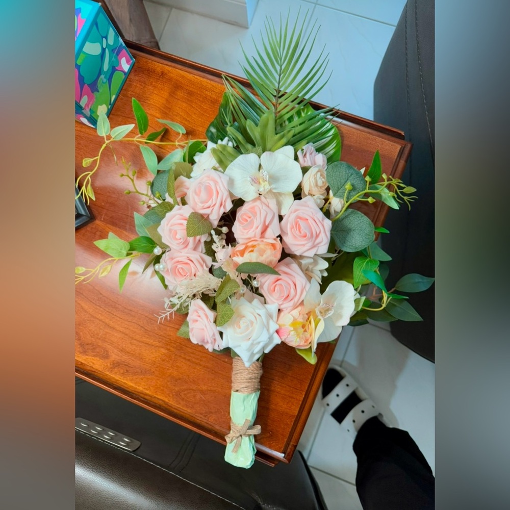 Pink Tones Silk and Faux Flower Bouquet